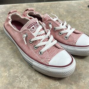 Women’s converse slip ons red stripes